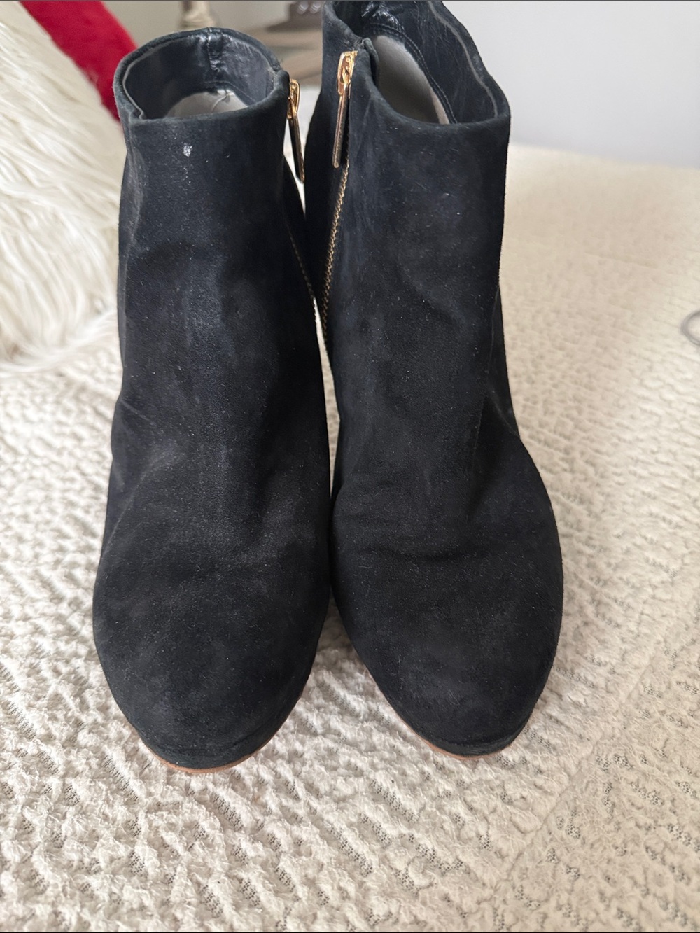 MICHAEL Michael Kors Black Suede Ankle Booties with Gold Zip